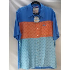 Born Fly Mens Colorblock Monogram Logo Button Down Shirt Blue Orange 2305W4837 L